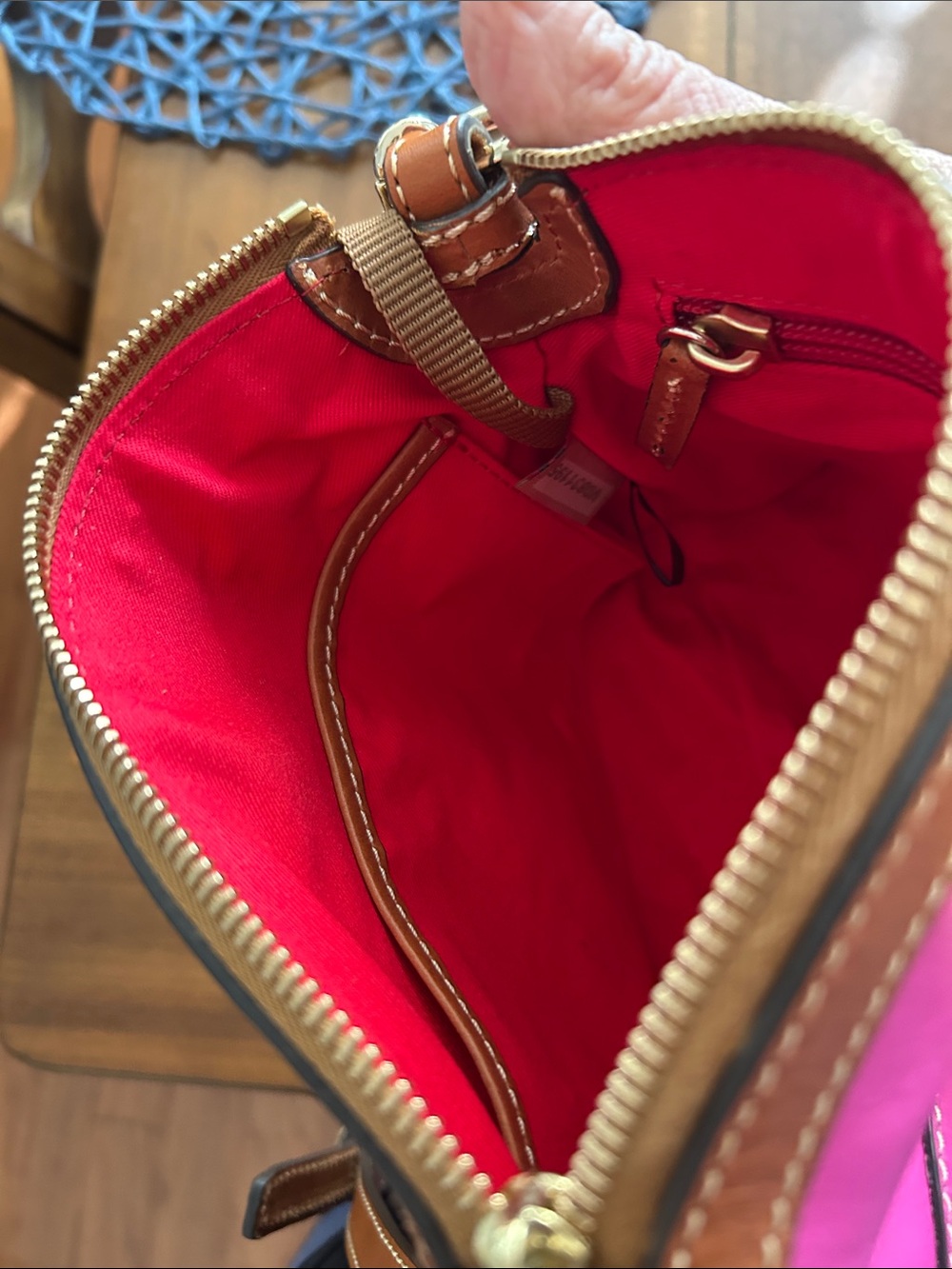Dooney & Bourke Pink Leather Crossbody with Brown Trim - Picture 9 of 9
